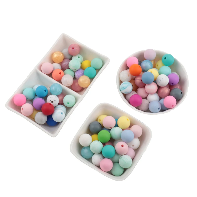 500 pièces 12mm bébé Silicone perles rondes bébé anneau de dentition sucettes pour bébé marchandises bébé perles sucette chaîne perles sans BPA