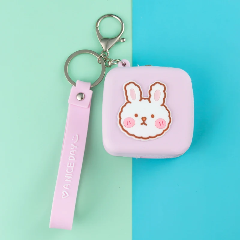 Imagem -05 - Silicone Cartoon Coin Purse Keychain para Homens e Mulheres Azul Verde Amarelo Rosa Roxo Pendant Bolsa Carro Earpods Keyring Presente Casal