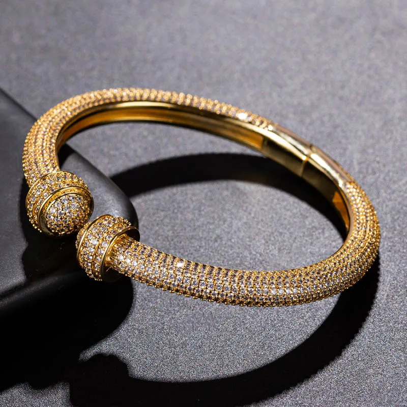 zlxgirl jewelry hot sale open ended bangle and ring jewelry set full round zircon micro inlay suitable for wedding couple gifts