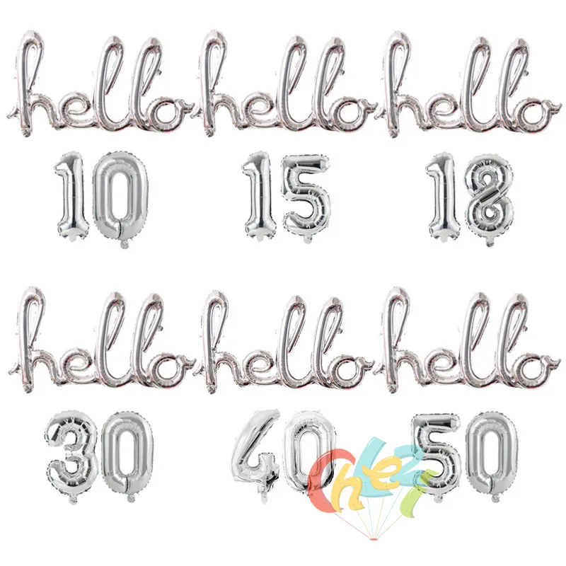 1set 16inch Number foil balloon Conjoined letters hello 30 40 50 Rose gold silver color for birthday party decoration balloons