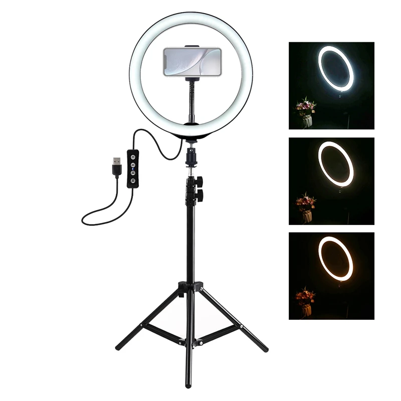 10 inch LED Ring Light with1.1m Tripod Mount Vlog Youtube Live Light Video Kits 3200K-5600K Selfie Photographic Studio Lighting