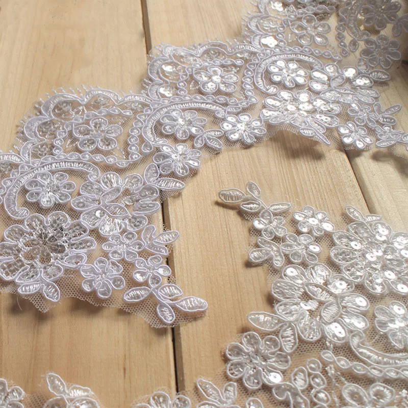 6Yards Nature White And Pure White Paillette Lace Decoration Sequin Lace Trim Wedding Dress Fabric Eyelash Applique