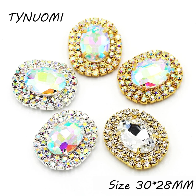 Novo 10 pçs 30*28mm metal duplo drenagem strass vidro botões diy para decoração de roupas acessórios casamento bowknot jóias