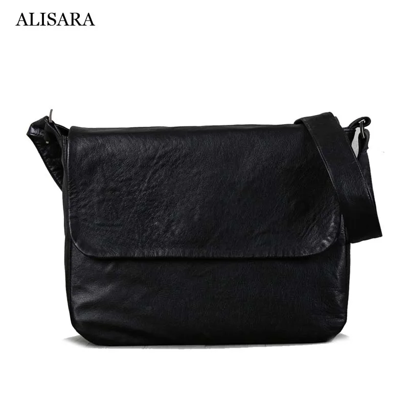 Alisara Men's Messenger Bags First Layer Cow Leather Top End Male Laptop Briefcase Crossbody Handbag Casual Business Satchel