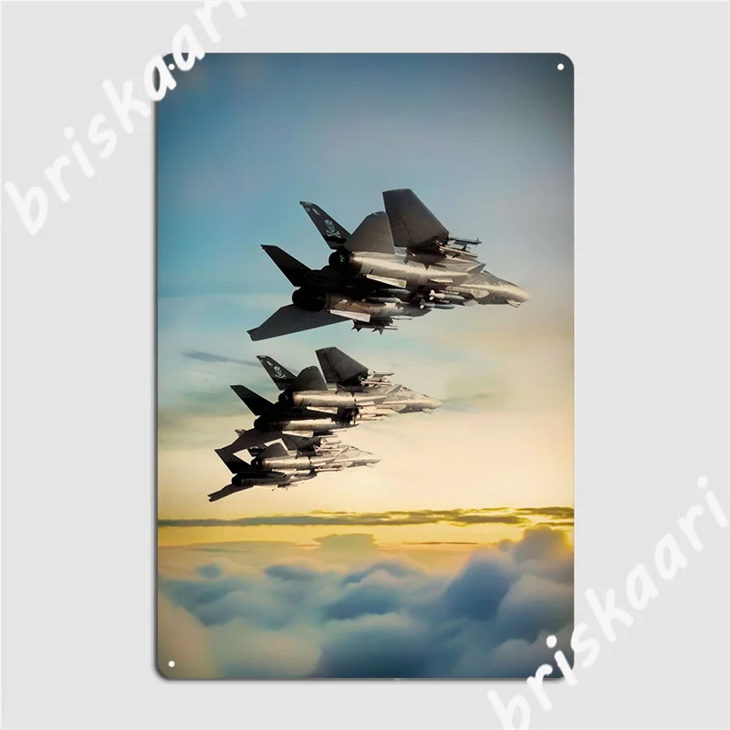 Grumm F14 Tomcats In Formation Above The Clouds Poster Metal Plaque Club Home Painting Décor Create Mural Tin Sign Poster