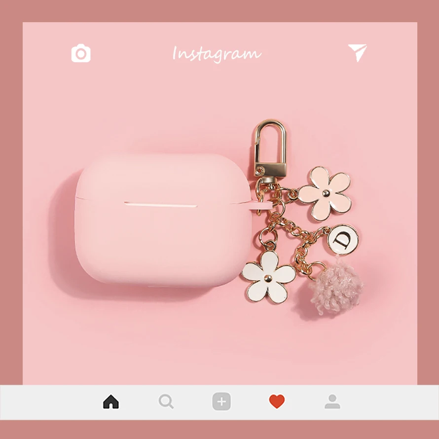 花と果物のデザインのAirpods2,4 pro,2,3用のBluetoothヘッドセット用のキーリング付きペンダントケース