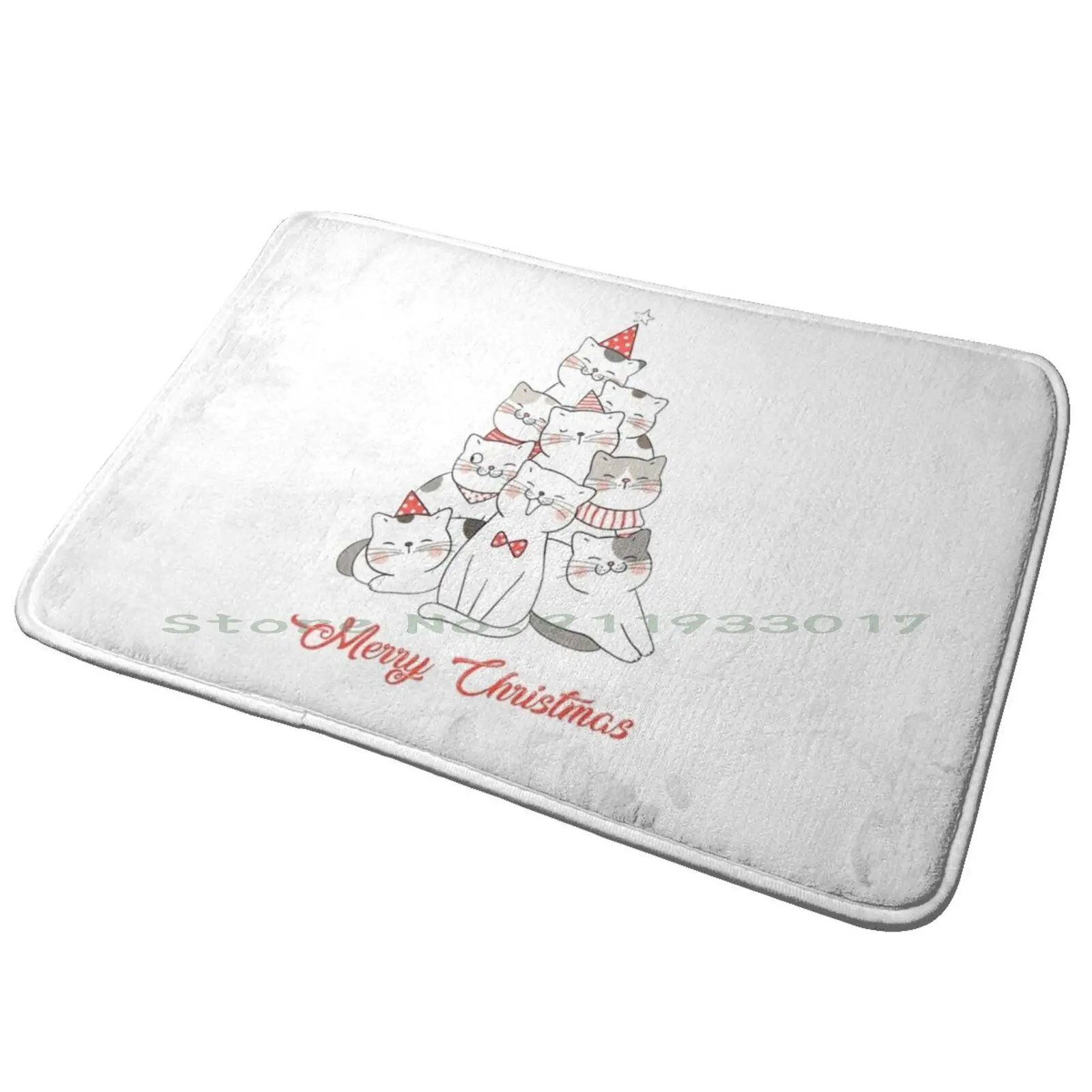 Милая кошка, рождественская елка, коврик для входной двери, коврик для ванной, коврик в стиле ретро, Середина века, современный винтажный стиль, в стиле 1920-х годов, кадет, синий, сланцевый