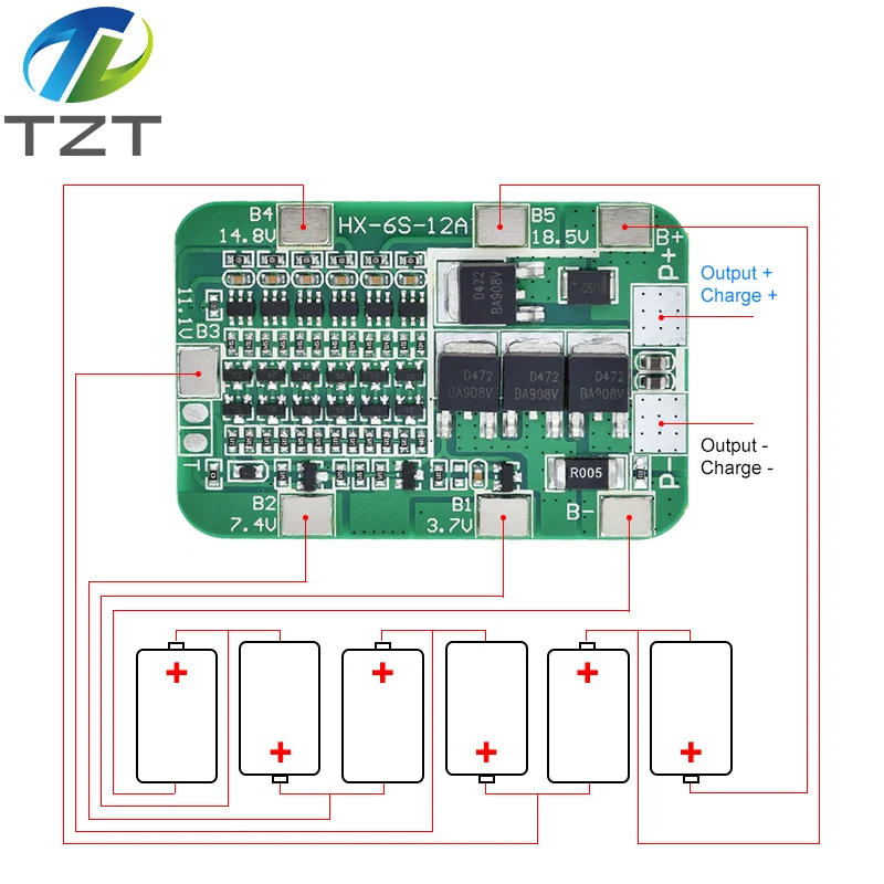 Placa de protección PCB BMS 6S 15A 24V para paquete de 6, módulo de celda de batería de litio de iones de litio 18650, recién llegado