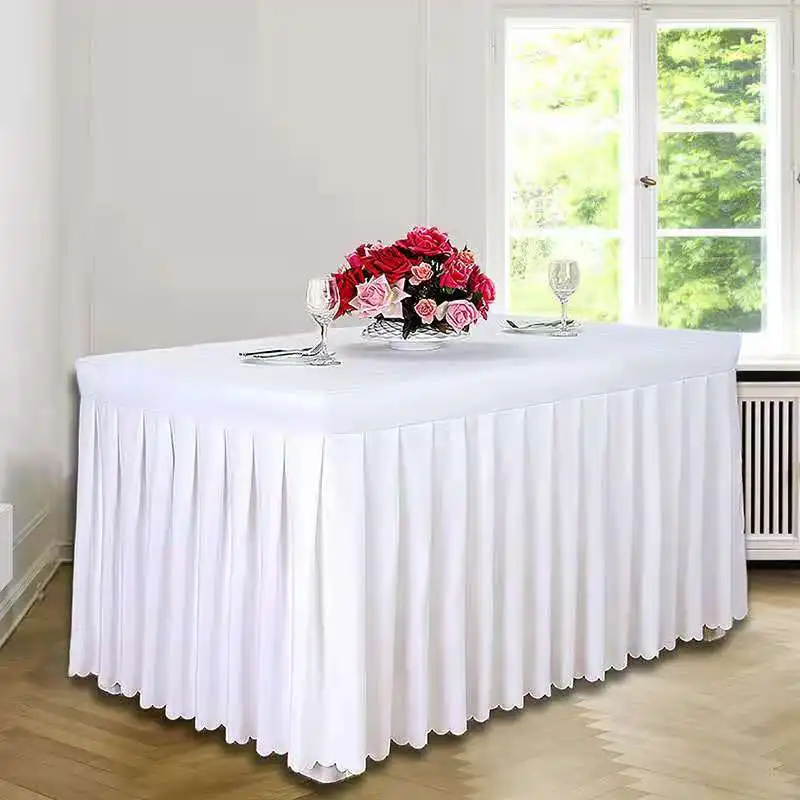 

Customized Table Cloth Table Cover with Skirts for Rectangle Table Fitted Polyester Cloth Tablecloths for Wedding Birthday Party