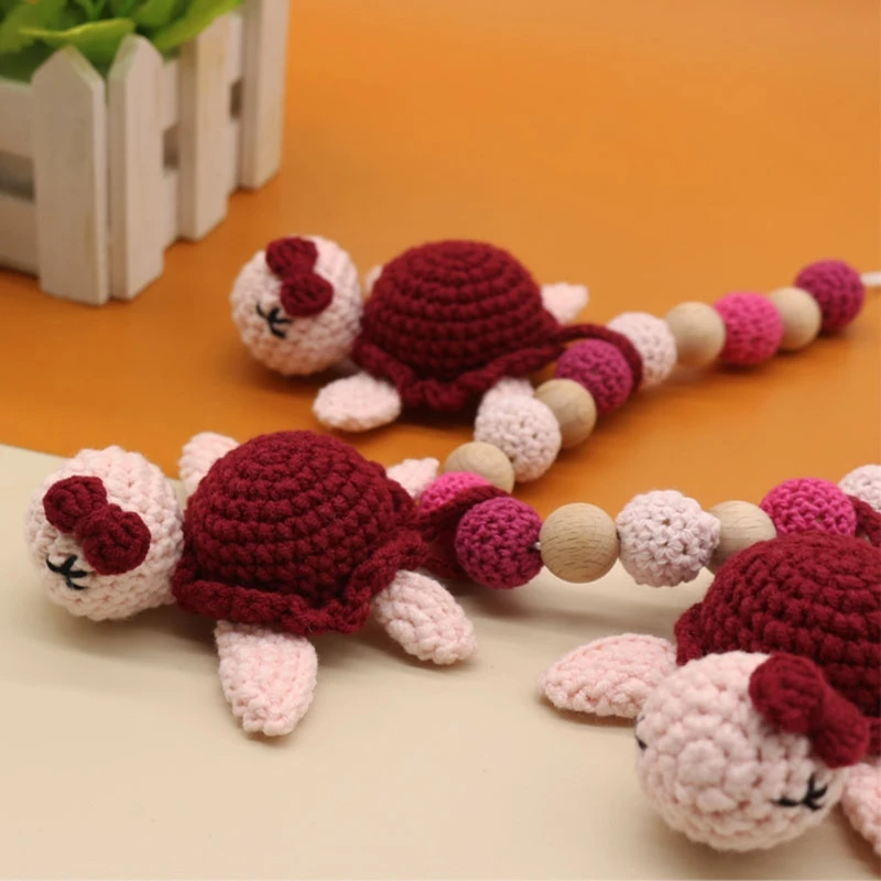 DIY Crochet Tortoise Bead Pacifier Clip Chain Accessories Baby Teething Soother Handmade Knitting Turtle Toy