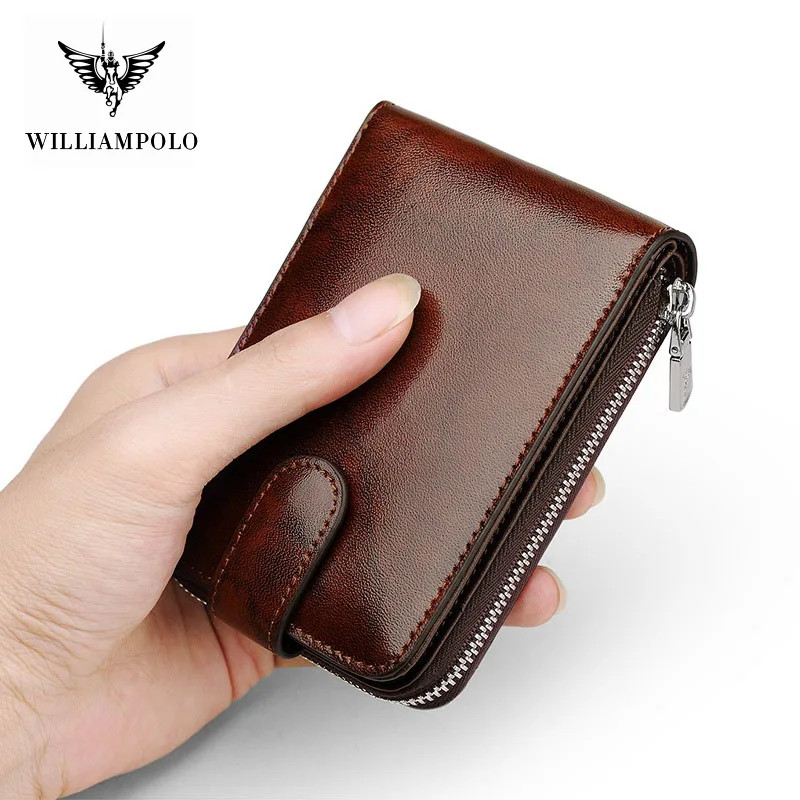 Commercial Affairs Purse Luxury Brand Real Leather Men Casual ID Credit Card Holder Mini Zipper Hasp Design Small Wallet Vintage