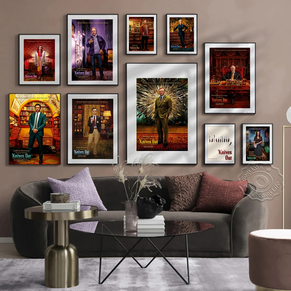 

America Movie Knives Out Publicity Art Poster, Daniel Craig Chris Evans Caso Starring Film Vintage Canvas Painting, Fan Collect