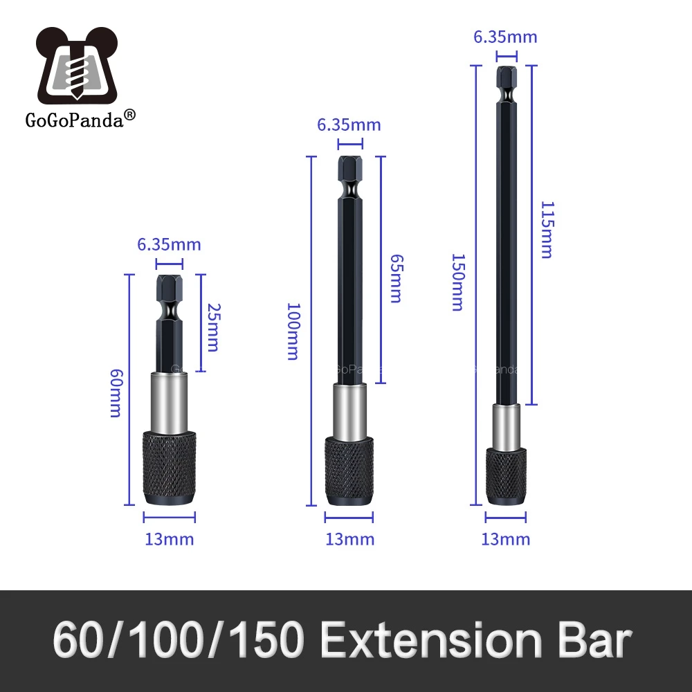 High Quality Magnetic Extension Bit Set Extensions Quick Change 1/4" 6.35mm Hex Rod Shank Long Handle Slef-lock  60 75 100 150