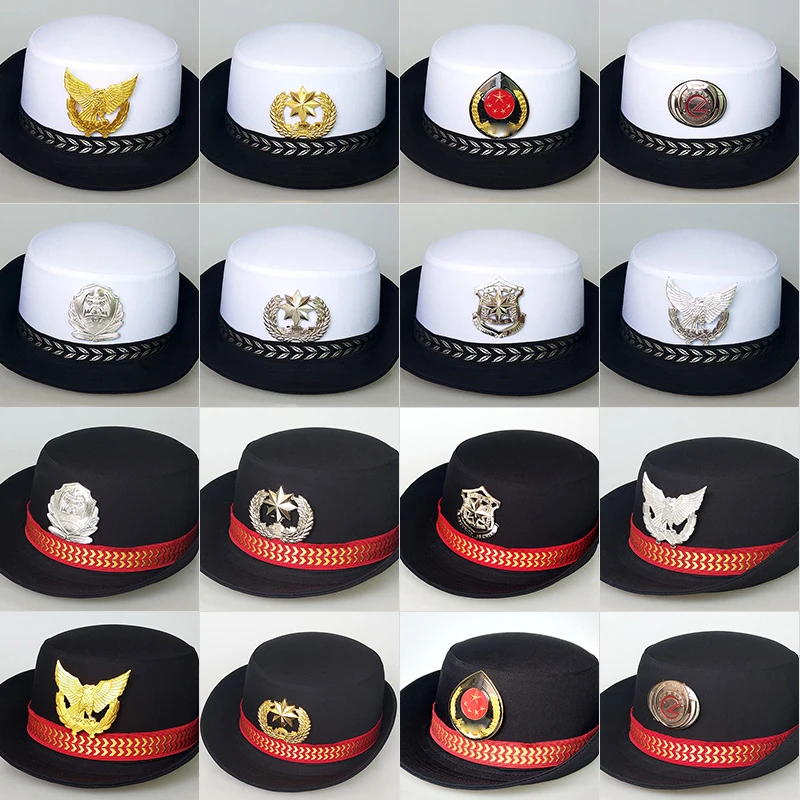 Lady Traffic Uniform headgear White Curled Hat Female Security Cap Police Woman Cap Navy Captain Sailor Lady Pilot Hat Dark Blue