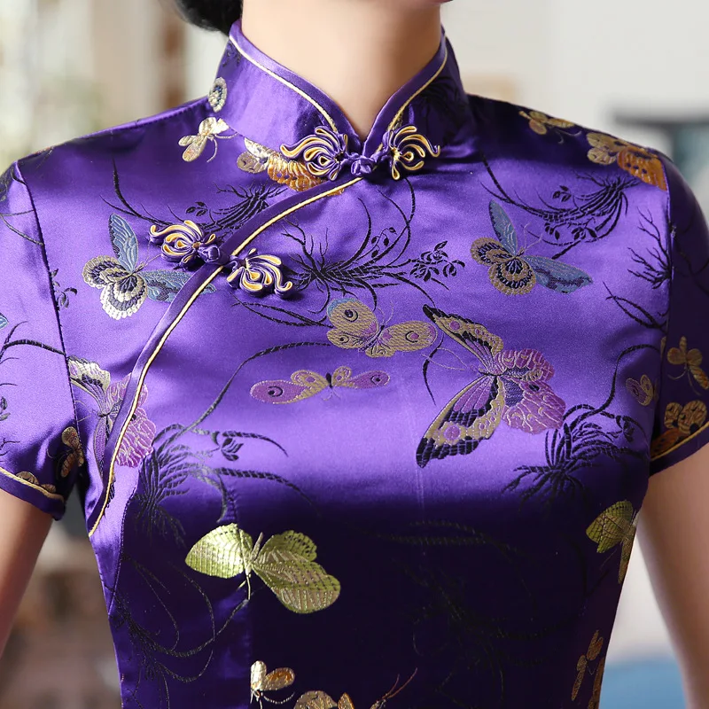 Longue robe traditionnelle chinoise Cheongsam Slim Floral papillon robes de soirée robes femmes élégante Qipao