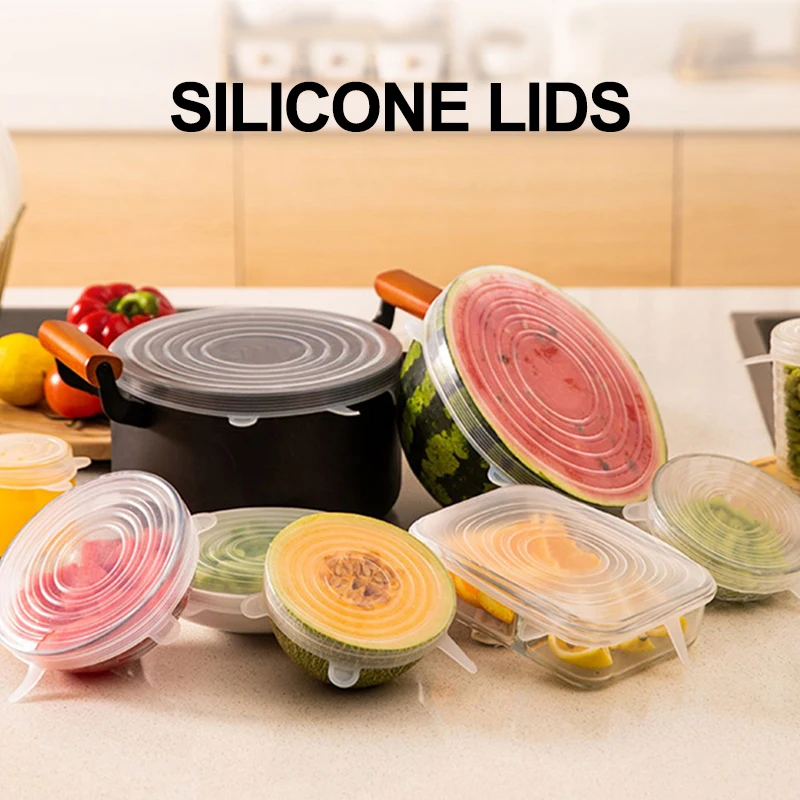 

Reusable Silicone Stretch lids microwave food cover Universal cookware Bowl Pot canning jar Lid cup covers Kitchen Accessories