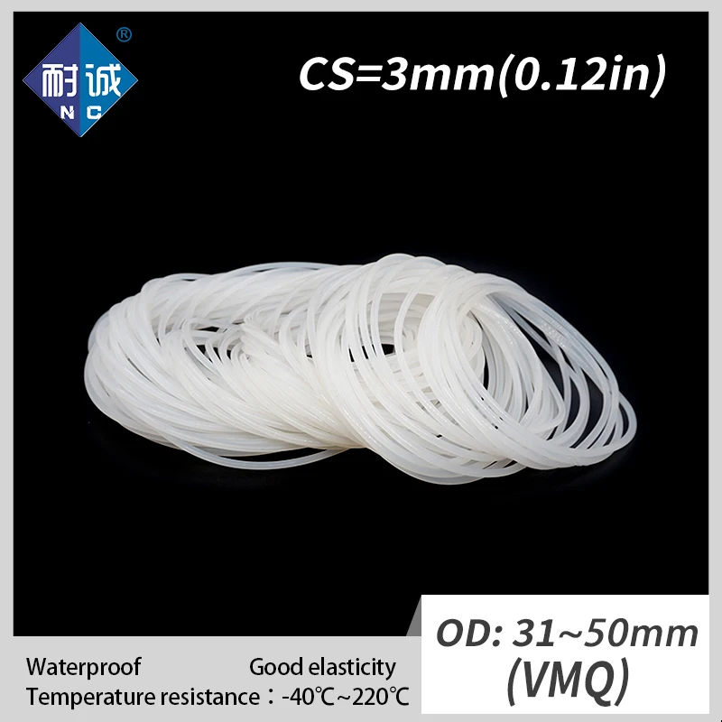 2PCS/lot Silicone rubber oring VMQ CS 3mm OD31/32/34/35/36/38/40/42/43/45/48/50mm O Ring Gasket Silicone O-ring waterproof