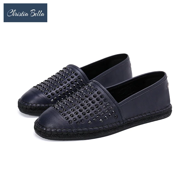 

Christia Bella Fashion Rivets Men Loafers Casual Party Men Slip on Leather Shoes Nightclub Prom Smoking Slippers Man Flats Shoes