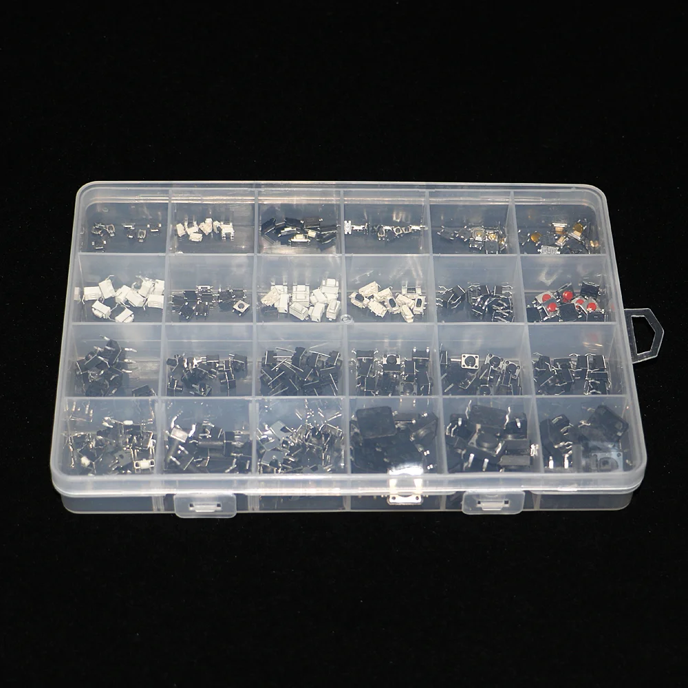 250pcs/box Micro Switch Assorted Push Button Tact Switches Reset 25Types Mini Leaf Switch SMD DIP 2*4 3*6 4*4 6*6 Diy Kit