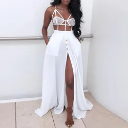 White High Slit Skirt High Quality A Line African Women Long Skirt with Pockets Wedding Guest Skirts Faldas Saia Party Wear
