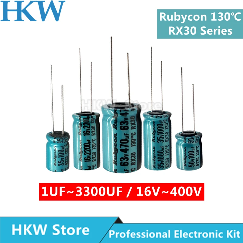 

10pcs/Lot Rubycon RX30 Series 130 ℃ DEC Degree Electrolytic Capacitor 16V 25V 35V 50V 63V 100V 400V 10UF 47UF 220UF 330UF 470UF