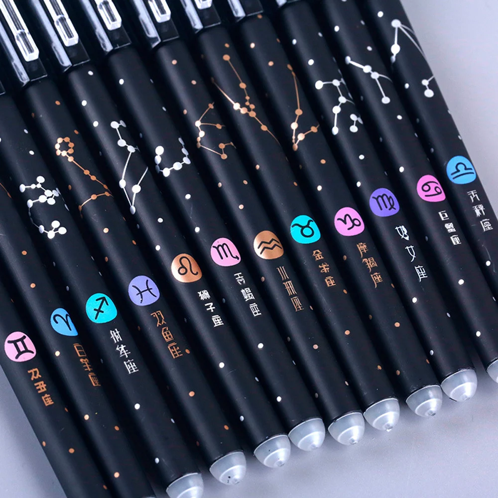 12 Stks/set Kawaii Constellatie Uitwisbare Gel Pen Wasbaar Handvat School Kantoorbenodigdheden Cadeau 0.5Mm Blauw Zwarte Inkt