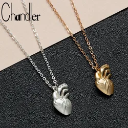 Chandler Gold Color Plated Anatomical Heart Necklace One Side Vivid Human Organ Chain Pendant Collares Nurse Medical Nurse