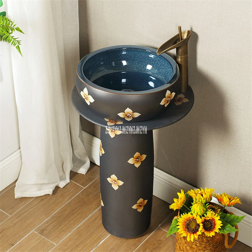 Household Pedestal Sink Integrated Ceramic Basin hotel Vertical Floor Column Wash Basin With Pedestal Club Integral Floor Basin