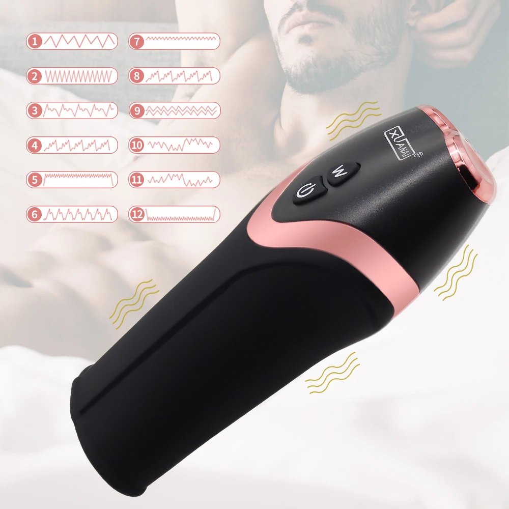 12 Mode Cock Vibrator Male Erection Delay Ejaculation Masturbation Cup Stimulate Glans Airplane Cup Penis Masturbate Sex Toy For