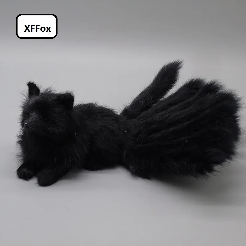 Black Nine-Tail Fox Model Creative Real Life Lying Fox Simulation Gift Approximately 17x11cm Plastic & Furs