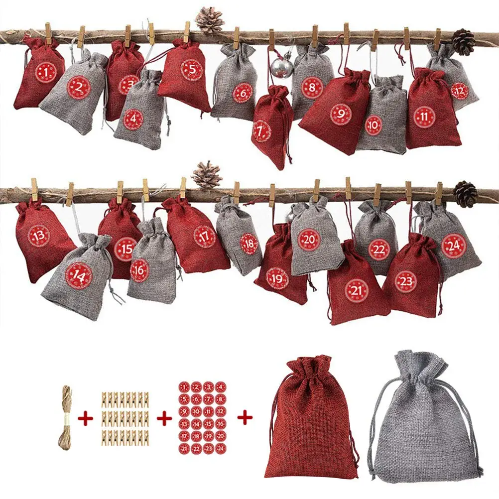 

Advent Calendar for Filling Jute Bags Made of Fabric for Hanging Christmas DIY Christmas Calendar Deco 24PCS with Clip