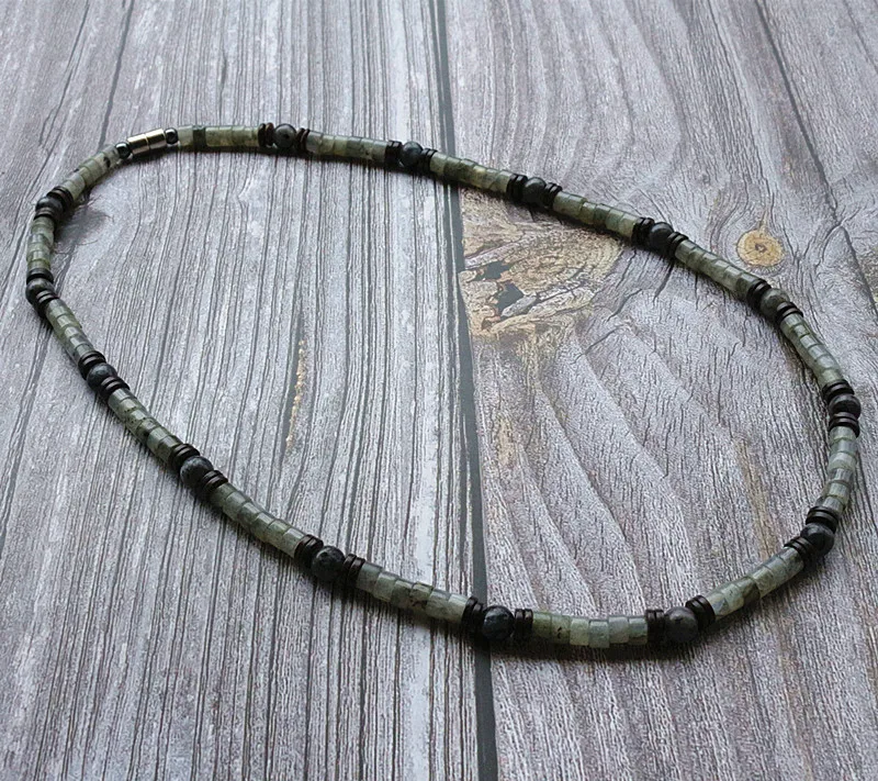 

Men Beaded Choker Necklace Flash stone with Coconut Shell Tribal Jewelry Surfer Necklace For Mens Dropshipping