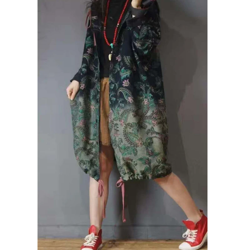 Max LuLu 2021 Printed Hooded Single Breasted Trench Women Loose Harajuku Windbreakers Autumn Long Clothes Ladies Punk Streetwear