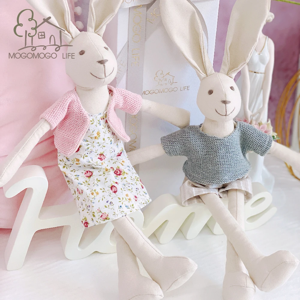 Luxury Linen Bunny Stuffed Animal Soft Toys With Removable Clothes Christmas New Year Gift Lop Bunny Boy Plushies Stitch Plush