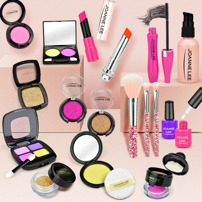 Le ragazze compongono il Set di giocattoli fai finta di giocare a Princess Pink Makeup Beauty Safety Kit Non tossico giocattoli per ragazze che vestono la borsa da viaggio cosmetica