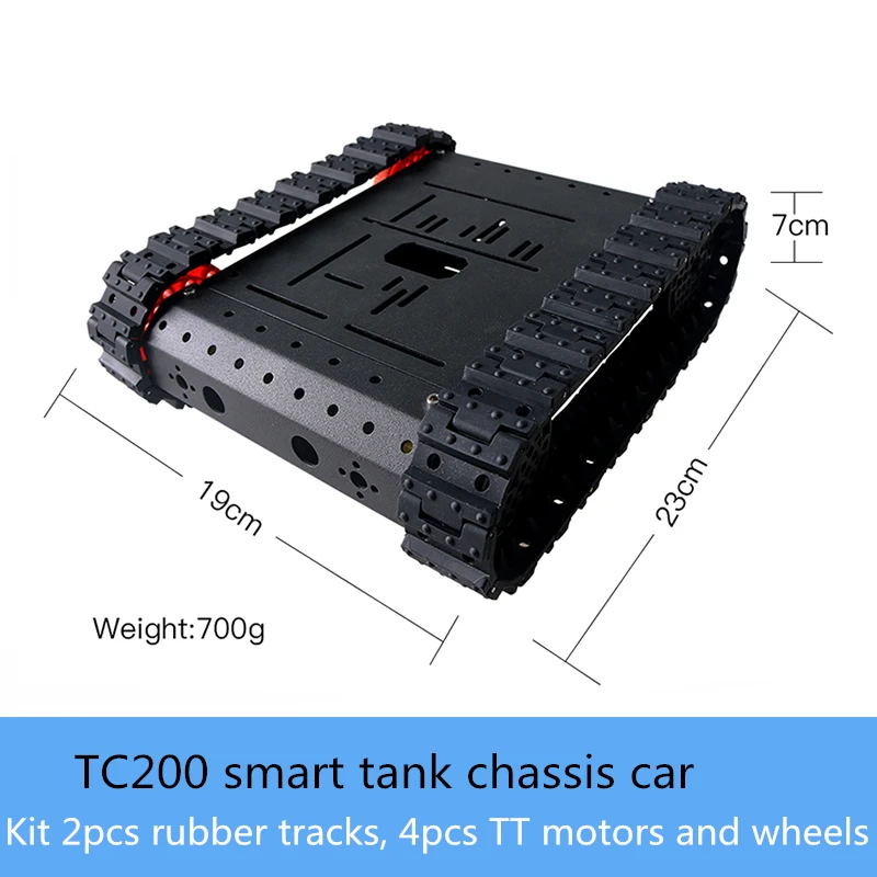 TC200 4WD Metal Smart Crawler Tank Chassis with 4pcs TT Motors and Plastic Wheels Rubber Track DIY Toy for Arduino Education