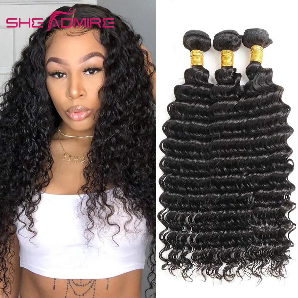 

30 32 40 Inch Deep Wave Bundles 1/3/4 Bundles Deal For Black Women She Admire 100% Human Hair Extensions Remy Curly Hair Weave