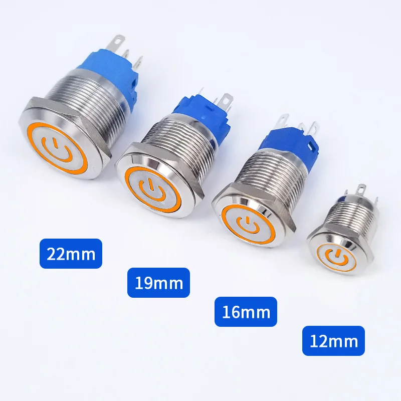 12/16/19/22mm Metall-Druckknopfschalter Momentan einrastend Fest Ein Aus Netzschalter LED-Licht 3V 6V 12V 24V 220V