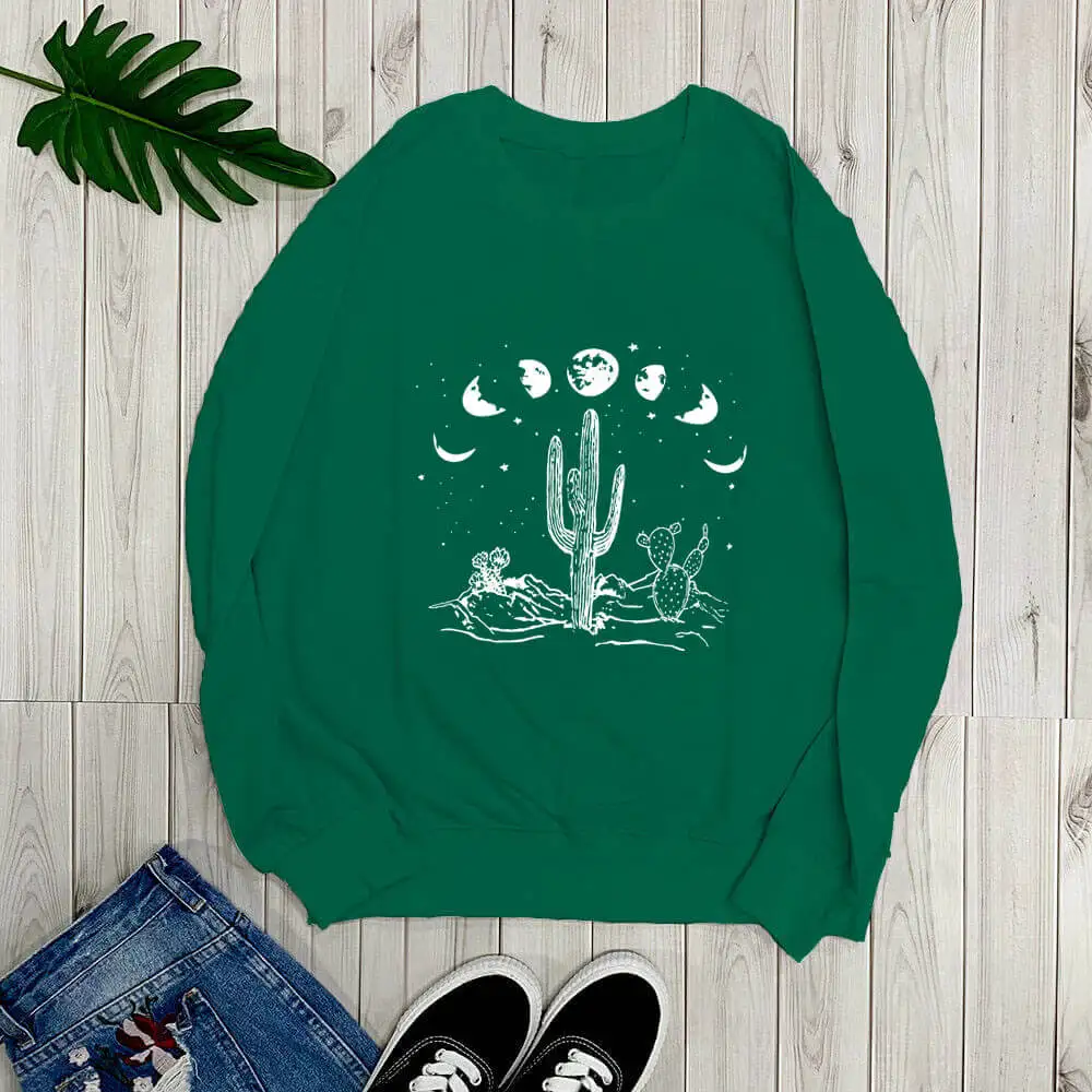 Sweatshirt Desert Sea and Moon Phase Graphic Printed Funny Casual 100%Cotton Long Sleeve Outfits Protect Our Planet Sweatshirt