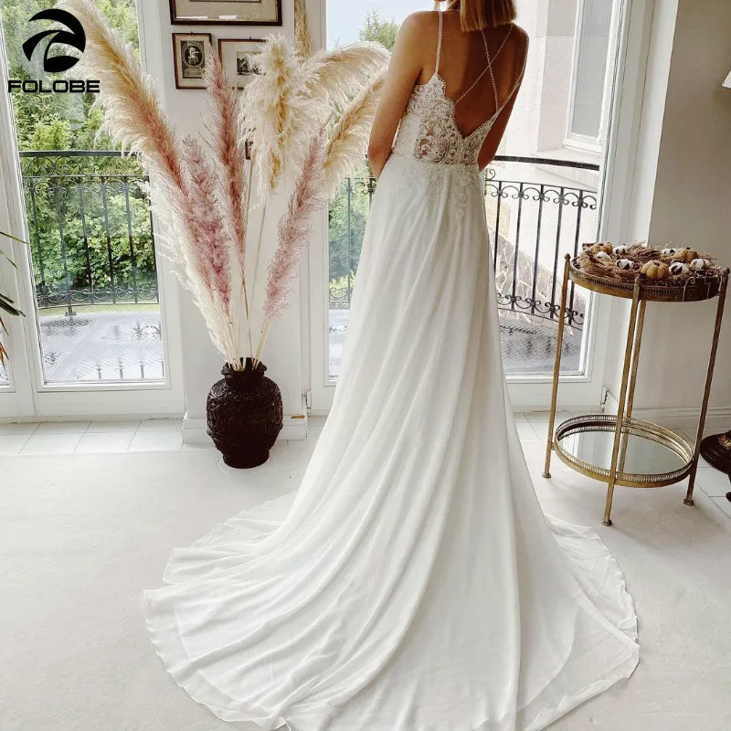 2021 Illusion Design Backless suknie ślubne Spaghetti Strpas Sweetheart aplikacje szyfonowa suknia ślubna vestidos de novia