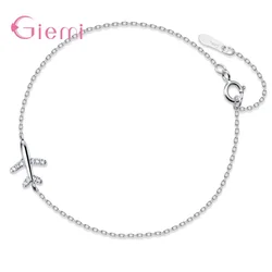 Cute Simple 925 Sterling Silver Jewelry Bracelet Female Crystal Aircraft Airplane Bracelet Temperament Hand Jewelry Gift Women