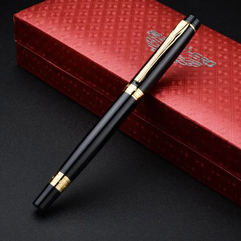 luxury High quality brand HERO 3802 gift Fountain Pen BLACK GOLDEN Retro Office supplies package nib elegante men ink pens