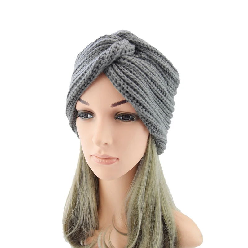 Bohomian Turban Cap Knitted Spring Winter Hat Women Knot Bandanas Twist Headwrap Knitting Warm Muslim Scarf Cross Headscarf Hot