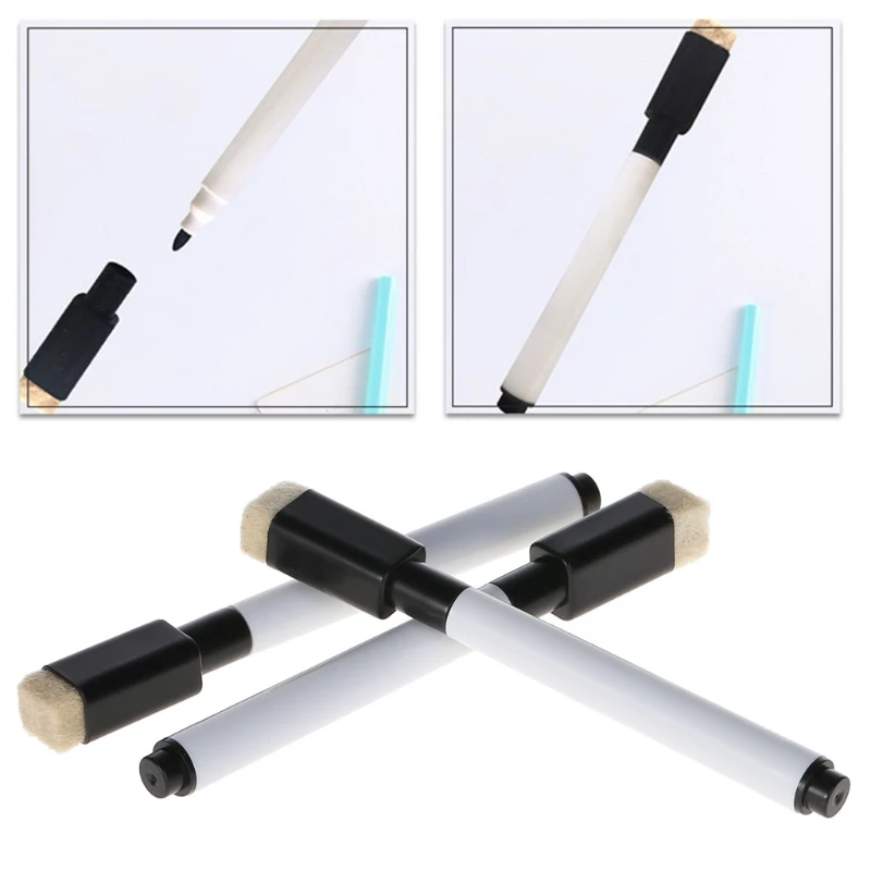 10 Pcs Black School Classroom Whiteboard Pen Dry White Board Markers Built In Eraser Student Children's Drawing Pen Crayons