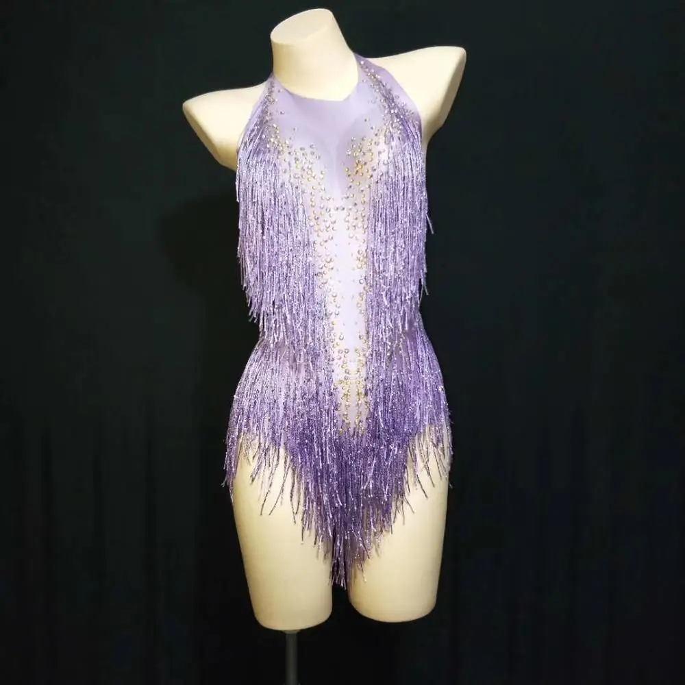 Borla strass estágio bodysuit sexy elástico latina dança macacões feminino discoteca dj performance wear trajes acrobáticos