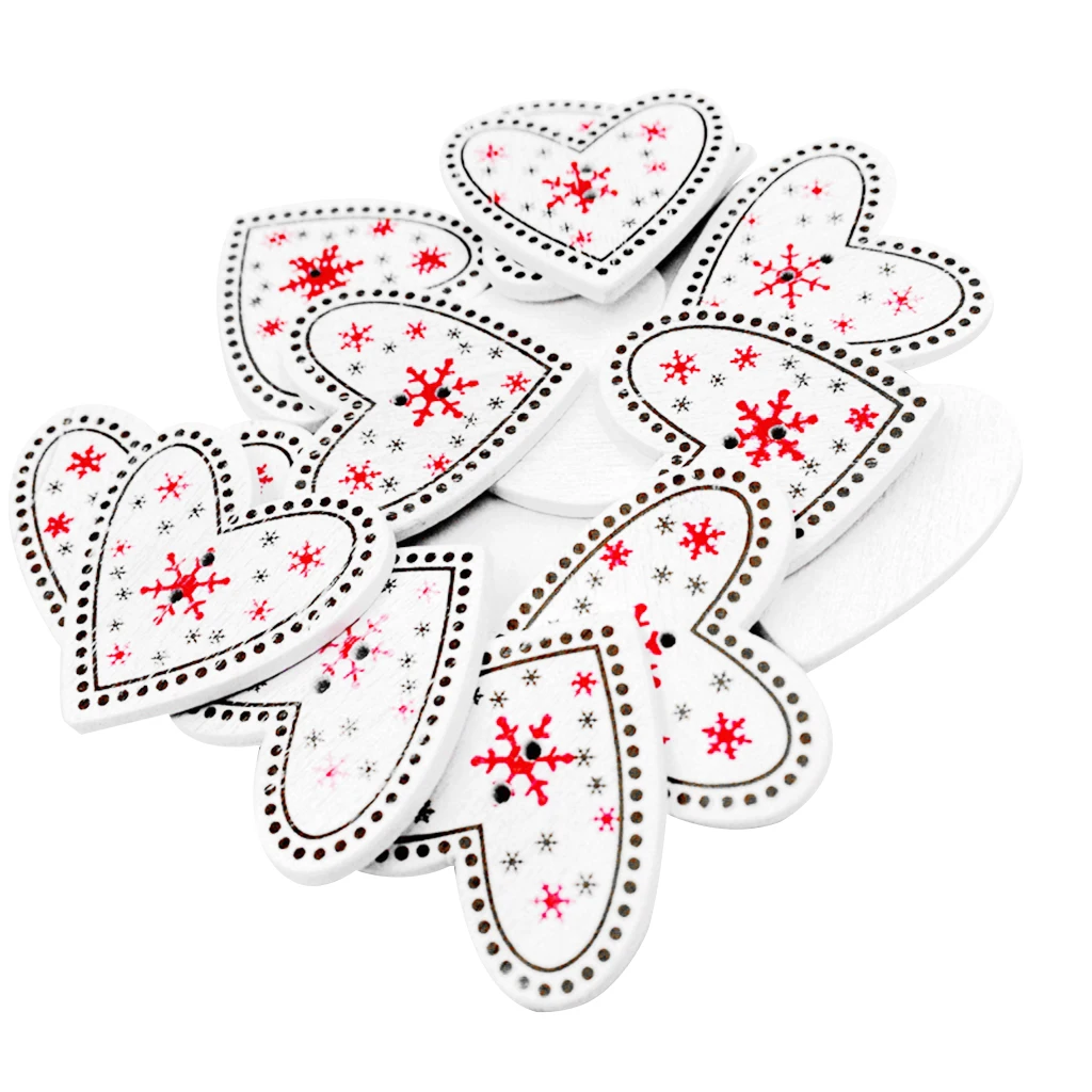 25 Pieces Snowflake Christmas Tree / Love Heart / Star Wooden Buttons Embellishment Fit Sewing & Scrapbooking 2 Holes