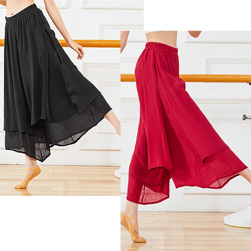 Ladies Dance Costume Classical Dance Pants Women Daily Training Wear  Black Red Pink Grey Wide-Legged Chiffon Dance Pant