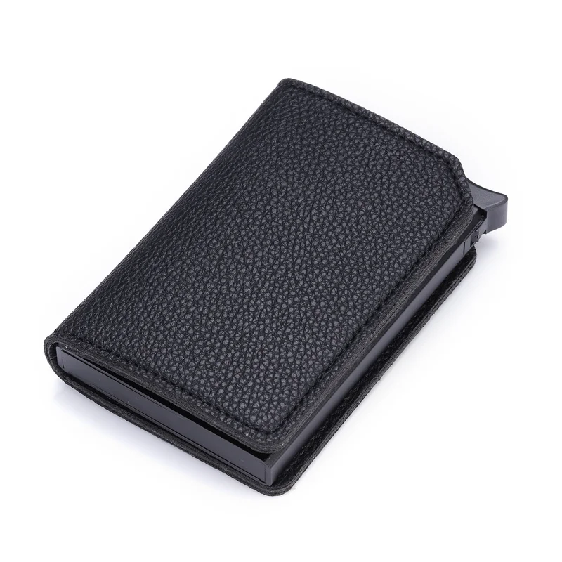 Bycobecy Customized Name Wallet Credit Card Holder RFID Blocking Men Leather Wallet Magnetic Closure Pop Up Cards Holder Wallet