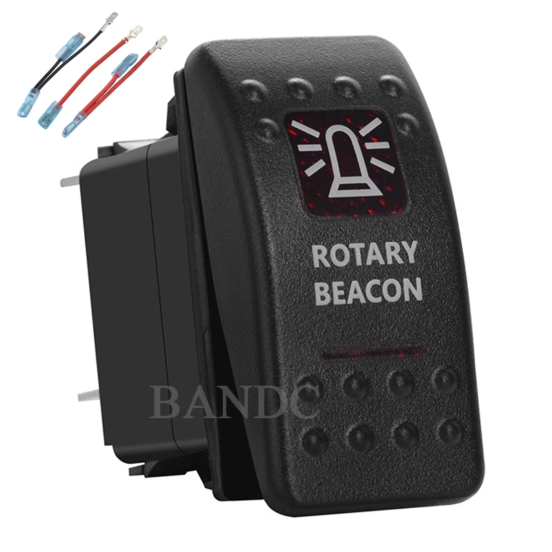 

ROTARY BEACON Rocker Switch 5 Pins On-Off SPST Dual Red Led for Car Boat Marine RV ARB Vehicles,Waterproof,12V/24V,Jumper Wires