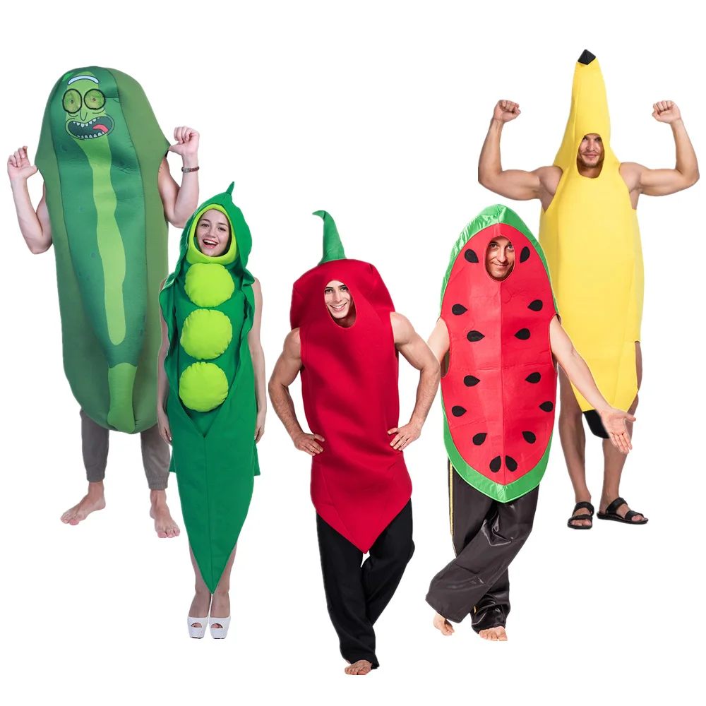 Erwachsene Banana Wassermelone Kostüm Männer Frauen Halloween Paar Gemüse Obst Cosplay Outfits Karneval Ostern Purim Phantasie Kleid